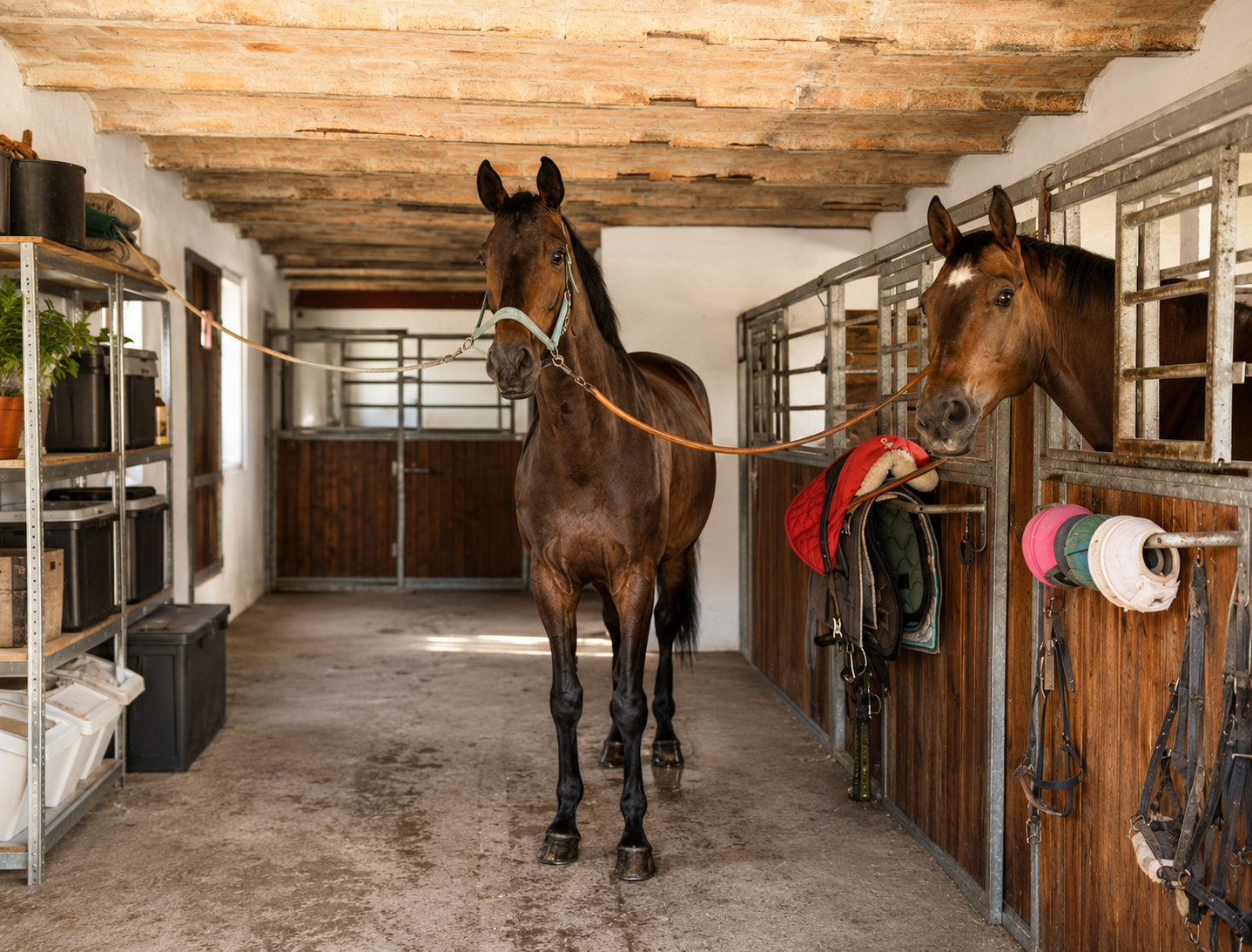 Hest i den indendørs stald på Grangaarden