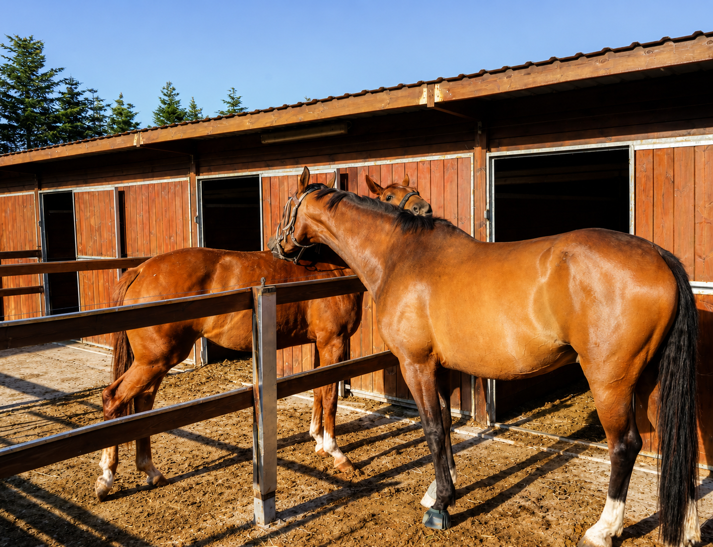 I private paddocks kan hestene socialisere med andre