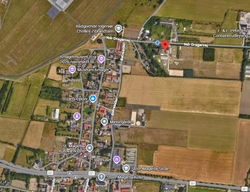 Kort over Grangaardens placering på Ndr. Dragørvej i Dragør